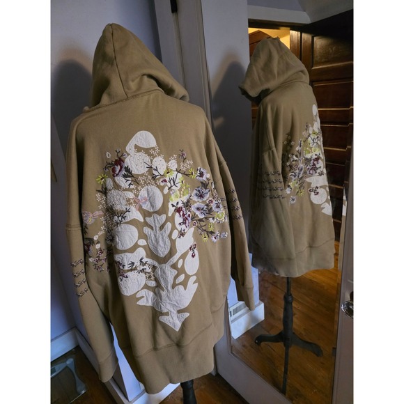 FP Movement by Free People Tops - Rare Free People Movement Oversized Embroidered Floral Hoodie Tan Small Pullover
